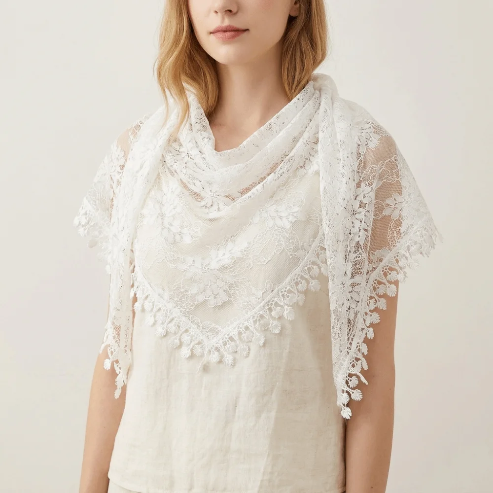 

Cute Sun Protection Lace Scarf with Tassel Bohemia Printed Wraps Korean Style Pastoral Style Flower Triangle Headband Girls