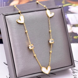 316L Stainless Steel New Fashion Fine Jewelry Natural Seashells Love Heart Shape Charms Chain Choker Necklaces Pendant For Women
