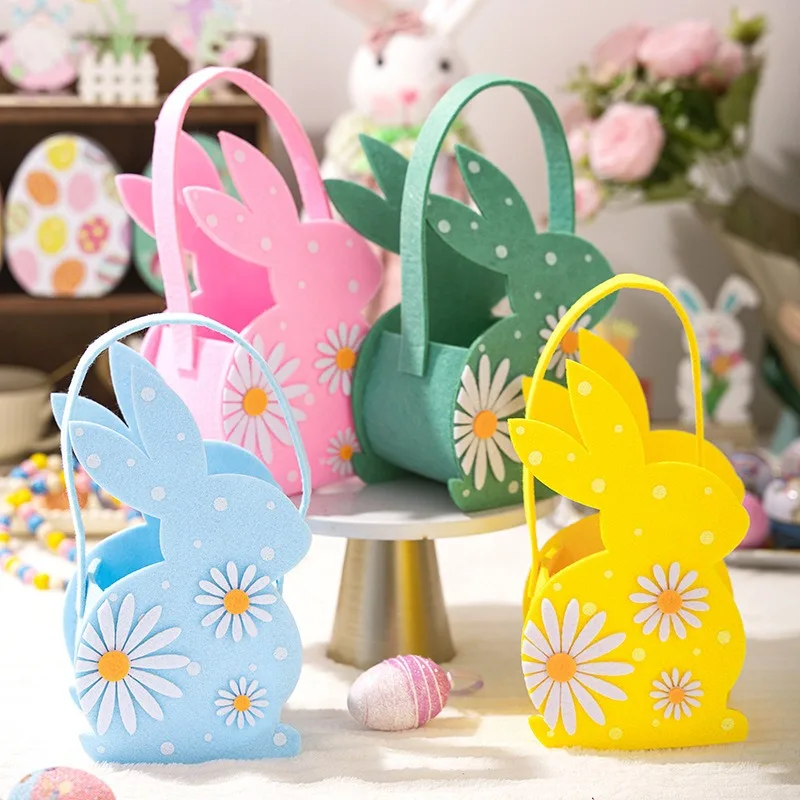 

Colorful Rabbit Felt Basket Dasiy Bunny Easter Egg HandbagFloral Spring Happy Easter Day 2025 Kids Candy Gift Bag
