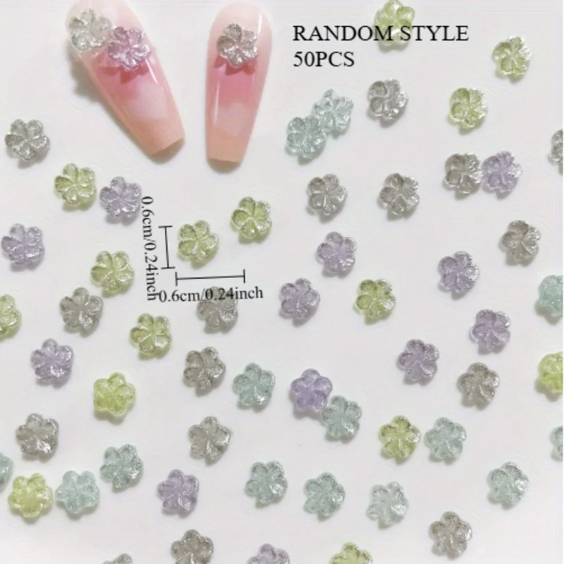 

50 шт., красочные винтажные смоляные пятилепестковые маленькие цветы, аксессуары для дизайна ногтей, чехол для телефона, шпилька, украшение «сделай сам», аксессуары для украшения