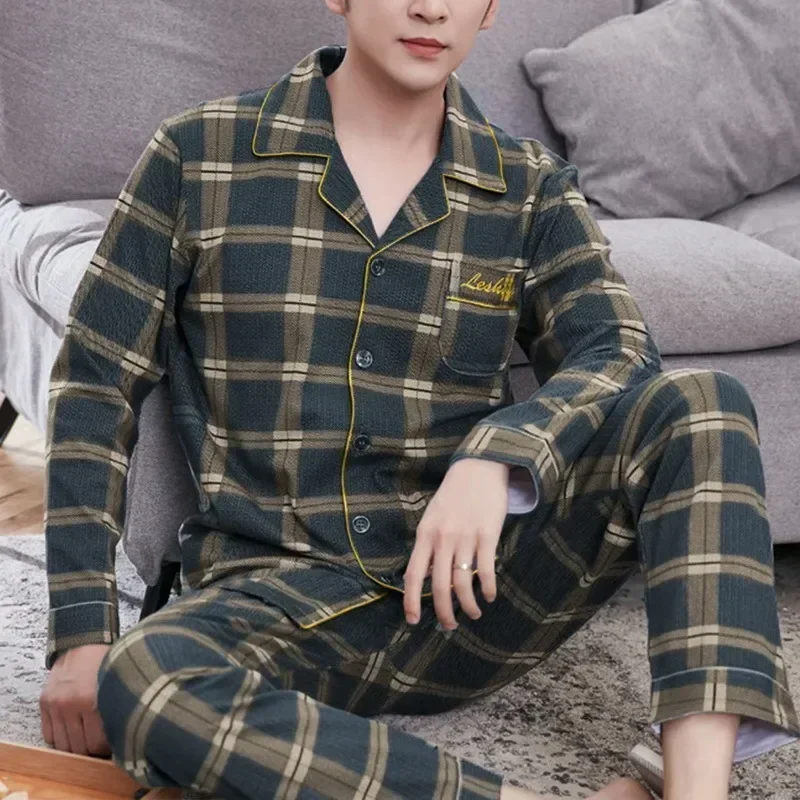 ผ้าฝ้ายยาวฤดูใบไม้ร่วงฤดูหนาวนุ่มชุดสันทนาการขนาด Outwear ชุดนอนชุดนอน Loungewear แขนเสื้อกางเกง Plus ผู้ชาย