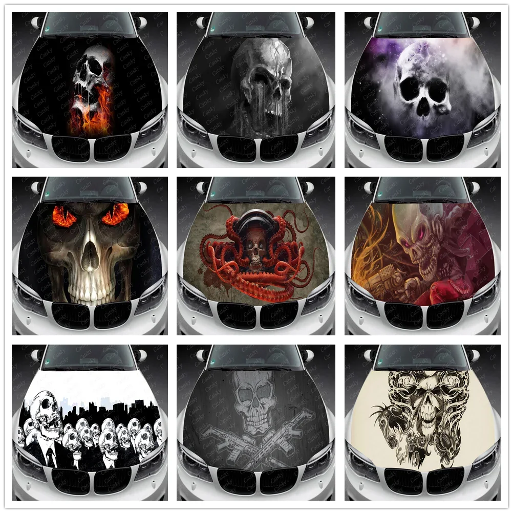

Skull Car Hood Decal,Self-Adhesive Waterproof PVC hood Sticker,car Decor Scratch Resistant Sticker Protect,Auto Accessories