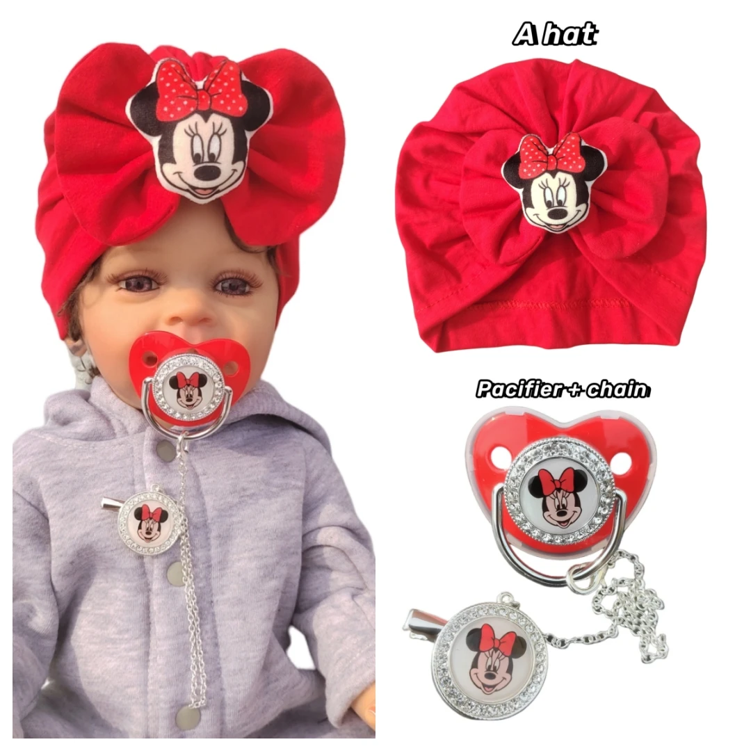 2023Red shiny baby silicone pacifier Weaning Comfort Nipple Soothing Silver chain pacifier clip Baby cartoon 3D printed hat gift