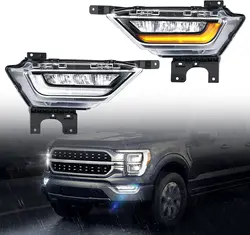 Fog Lamps Assembly Kit with Turn Signal Bumper Lamps Passenger Driver Side 1 Pair Compatible with Deluxe -Ford F150 2021 2022