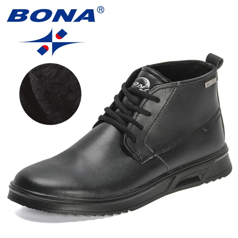 

BONA 2023 New Designers Luxury Brand Ankle Boots Men Casual Action Leather Shoes Man Winter Warm Plush High Quality Footwear