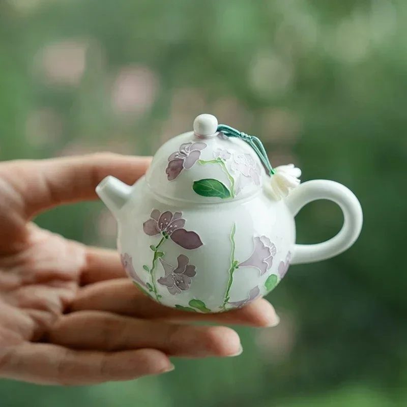 Hand Painted  Of The Valley Porcelain Kettle Porcelain White Teapot Tea Ceremony Set Tea Tie Guan Yin Jasmine  Teaware Type