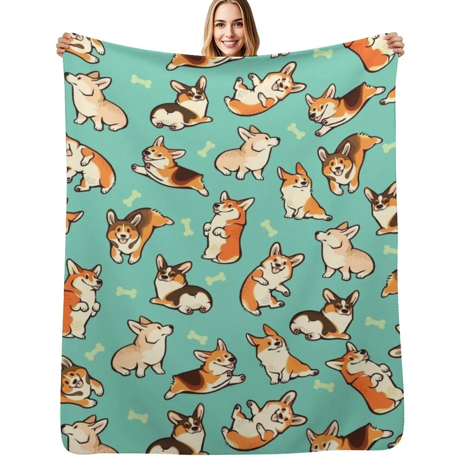 

Jolly corgis in green Throw Blanket Extra Large Throw Quilt cosplay anime Decorative Throw Blankets