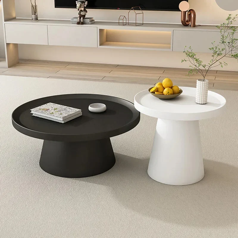 

Nordic Minimalist Round Coffee Tables Aesthetic Tray Black Simple Table Adjustable Home Furniture