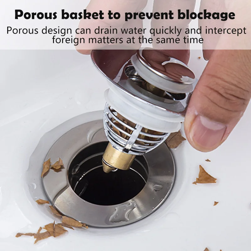 Universal Stainless Steel Basin Pop-Up Bounce Core Basin Drain Filter Hair Catcher Sink Strainer Bathtub Stopper Bathroom Tool