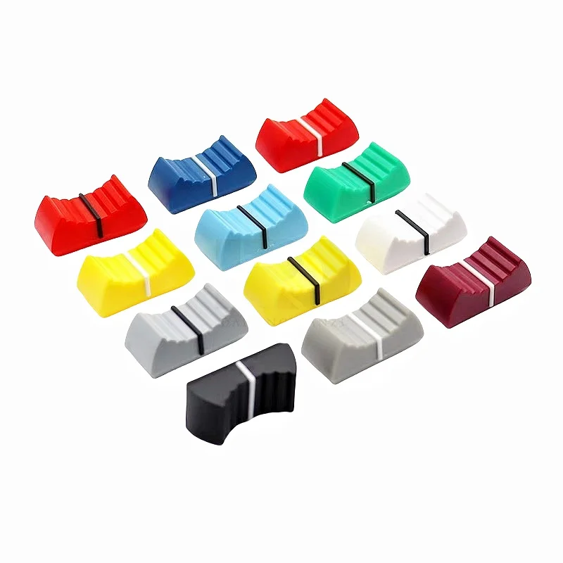 10pcs 24x12x11mm Mixer Electronic Keyboard Slide Potentiometer Plastic Cap Mixer Desk Fader Knobs 2x4mm 1x8mm Jack Push Cap