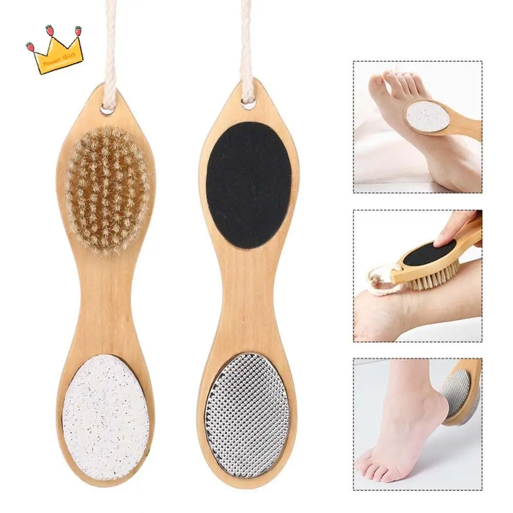 

Handheld Wooden Handle Foot File with Hanging Hole Non-slip Handle Feet Callus Remover Easy To Clean Four in One Design