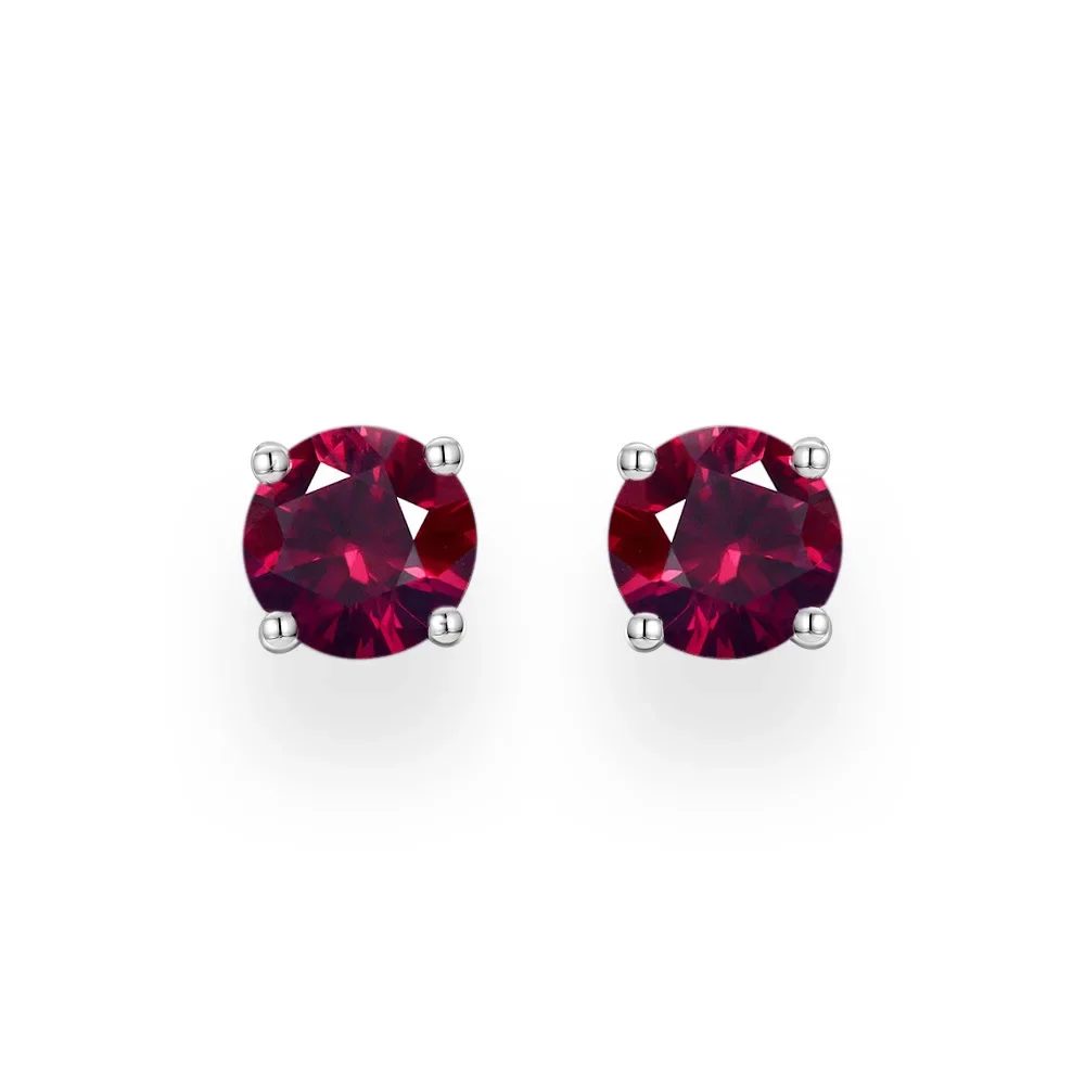 

2025 S925 Silver Fashion Simple Cultivation Red Treasure Round 6.5mm Earrings 1 Carat Earnail Earrings Wedding Jewelry