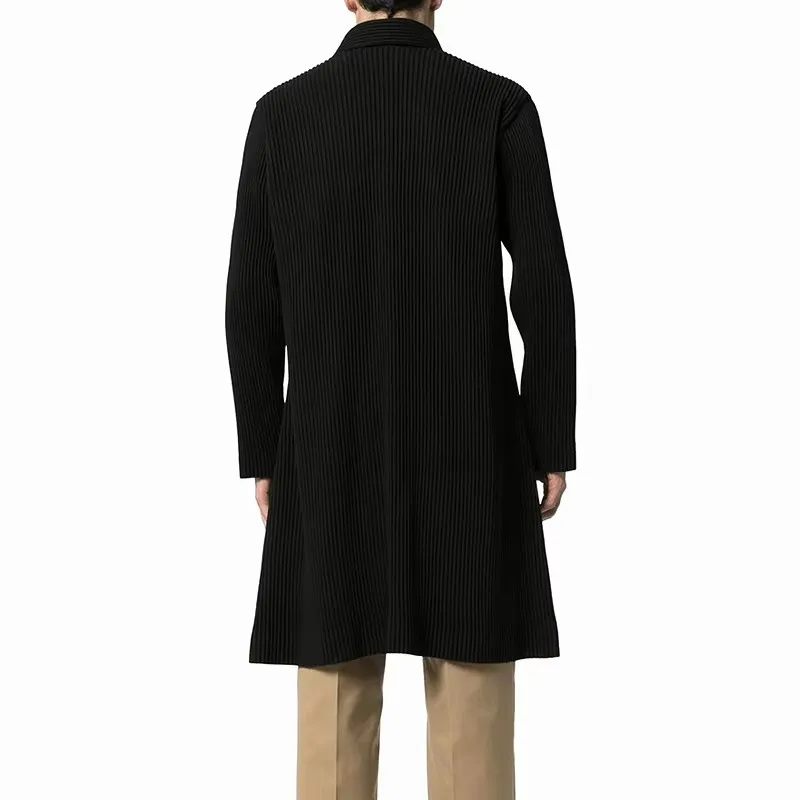 HOT SELLING Miyake fold  Style men CASUAL long sleeve small turndown collar Single-breasted Thick Windbreaker IN STOCK