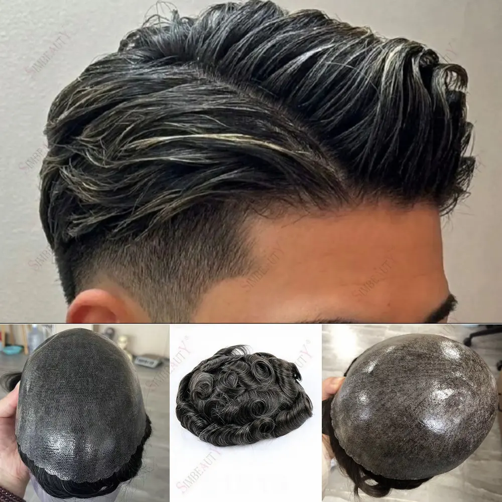 

Прочный мужской парик 0,1 мм, тонкая кожа, мужская система замены волос, парики из натуральных человеческих волос для мужчин, капиллярный протез