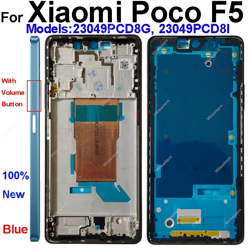 Middle Frame Housing For Xiaomi Poco F5 Poco F5 Middle Frame Holder Cover with Lens Frame Volume Key Replacement Repair Parts