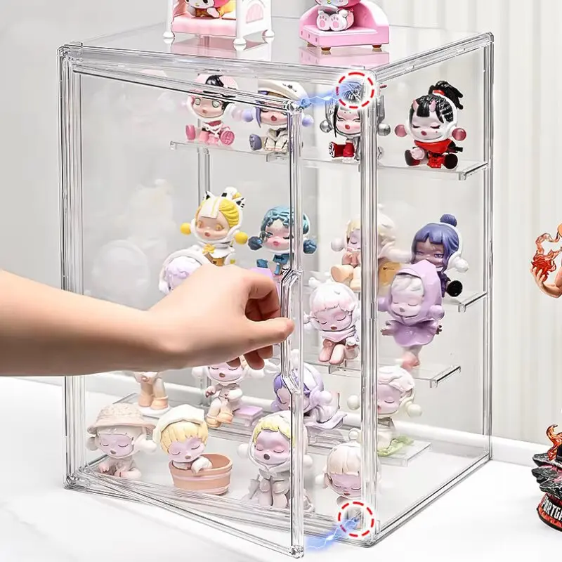حامل عرض أكريليك منظم صندوق أعمى عالي الوضوح لمقتنيات الرسوم المتحركة شخصيات صغيرة حامل شارة خزانة عرض نموذجية