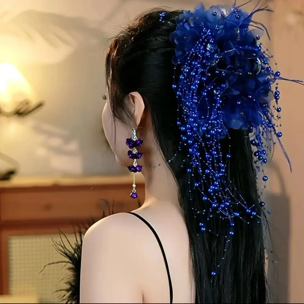 

Элегантная заколка для волос с цветком пиона, кисточка с блестками, пластиковые большие заколки для волос в виде краба для девочек и женщин