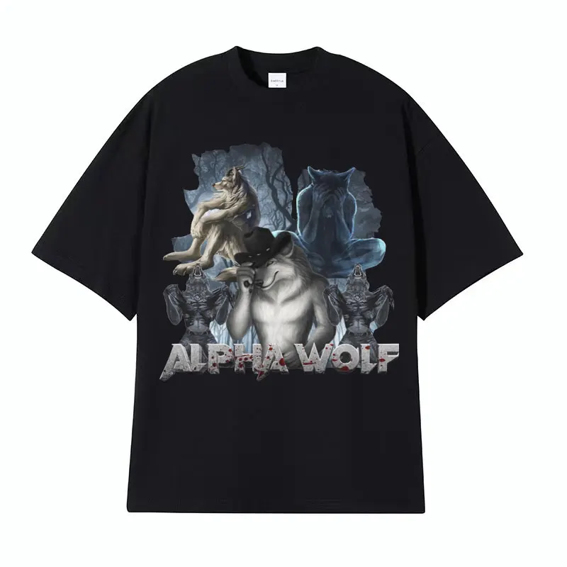 Wolf Ripping Meme Funny T Shirt Alpha Wolf, Werewolf Literally Me Graphic Tee Shirt for Men Harajuku Gothic Short Sleeve T-shirt