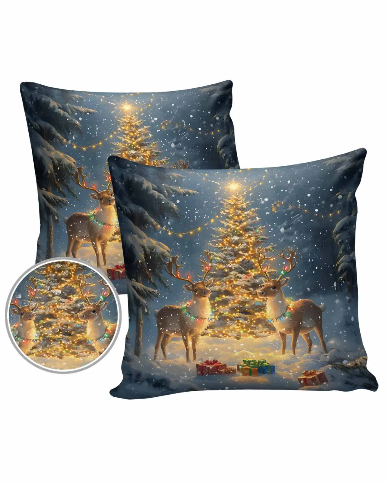 2/4PCS Christmas Tree Reindeer Forest Winter Decorative Sofa Throw Pillow Cover Case Garden Patio Cushion Covers