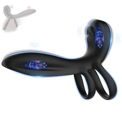 Vibrating Cock Ring Remote Control Dual Penis Ring for Men Couple with Vibrating G-spot and Clitor Simulator 3 in 1 Vibrator Adu