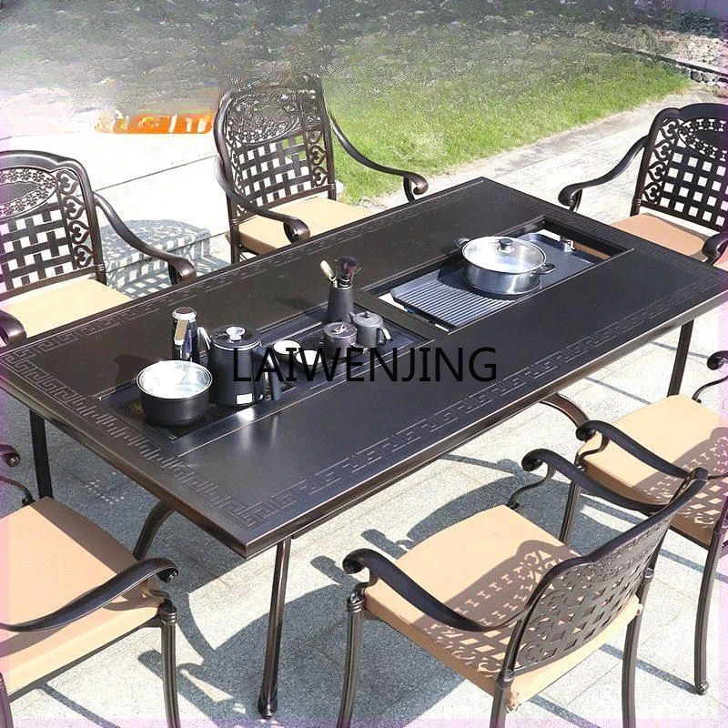 MJY dual-purpose cast aluminum home barbecue outdoor courtyard terrace garden wrought iron long dining table