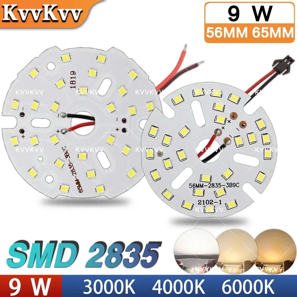 9W SMD2835 LED Lamp Beads Round Light Panel PCB Module 56mm/65mm Warm White Light Source for DIY Chandelier & Ceiling Lighting