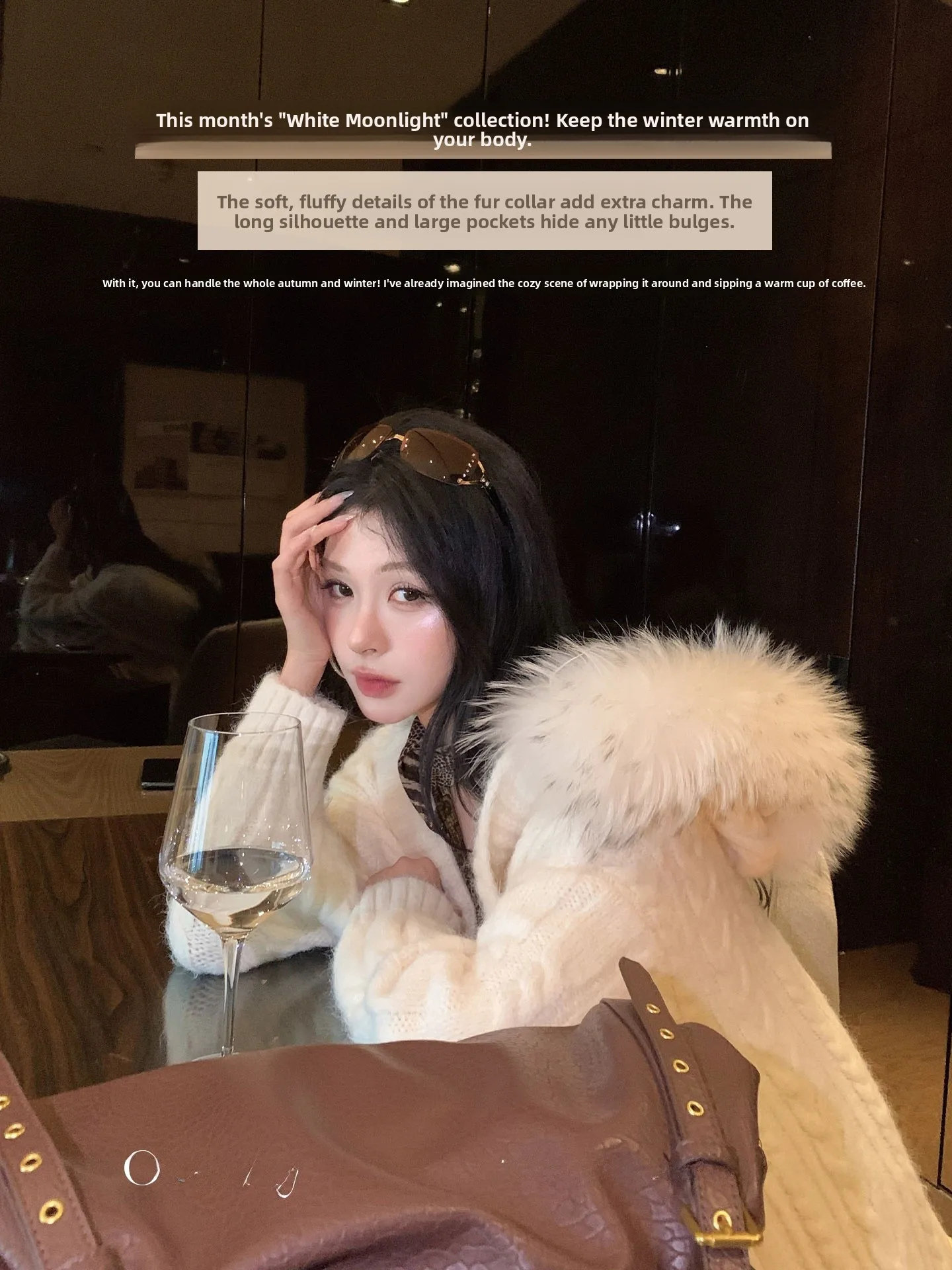 

Loose Fit Long Knitted Coat with Fur Collar Korean Style Women's Winter Outerwear Comfortable Casual Style Polyester Fiber