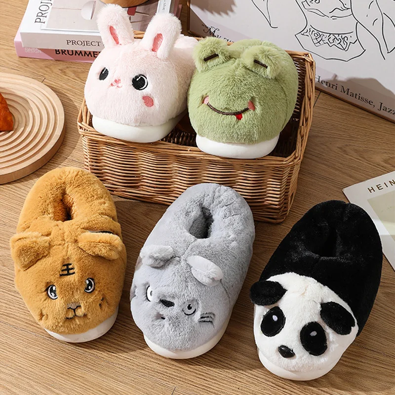 Women Cartoon Plush Slippers Cute Animals Winter Indoor Boots Platform Slippers Gifts Soft Fluffy Flannel Warm Home Cotton Shoes