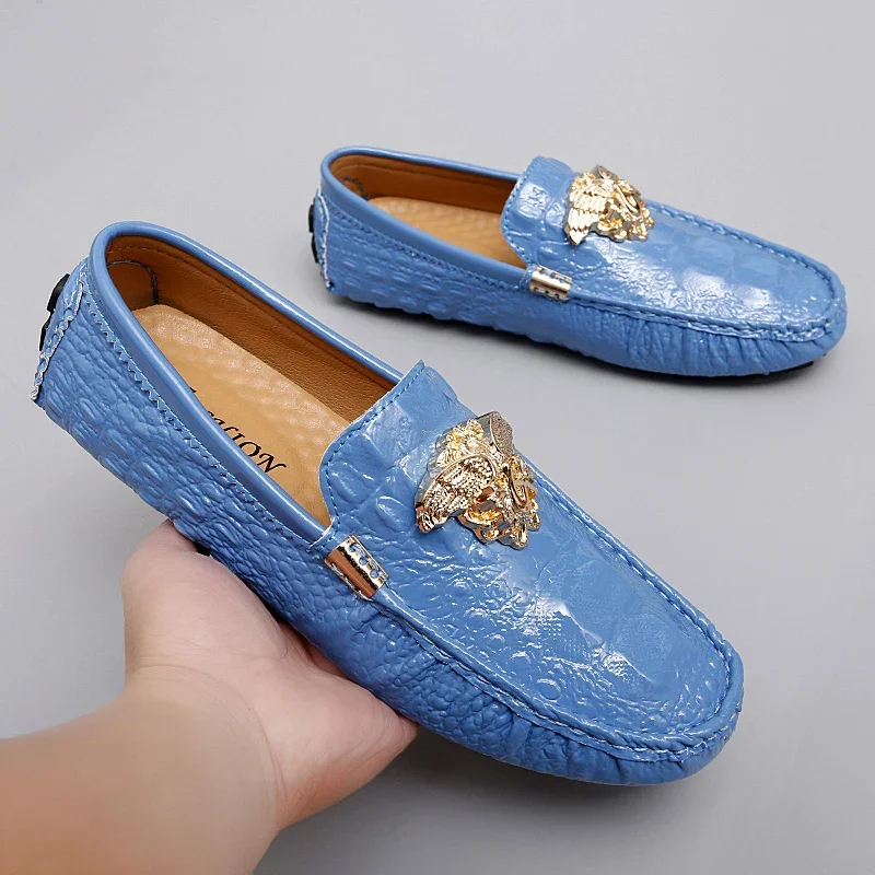 Fashion Men Sky Blue Casual Loafers Gentleman Leisure Walking Shoes Large Size 35-48 Youth Gentleman Party Dress Formal Shoes