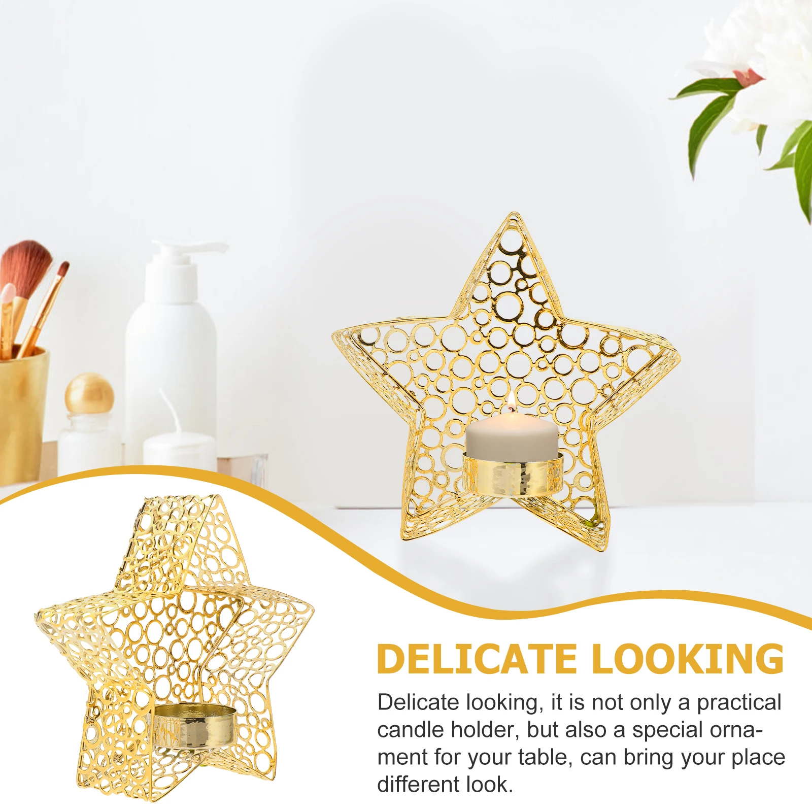 

Star Shape Iron Holder for Table Decorative Desktop Candlestick Small Compact Metal Ornament for Home Wedding Party