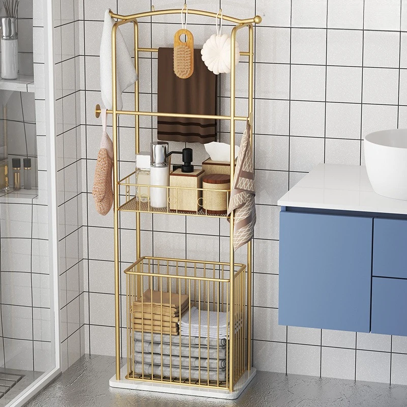 

Wrought iron bathroom, bathroom, bathtub side rack, floor-to-ceiling light luxury rock slab, bath towel, towel storage rack, dir