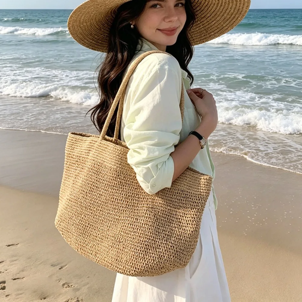 Fashionable Large-capacity Lafite Single-shoulder Straw Woven Bag New Compact Tote Woven Unique Fashion Women Beach Bag