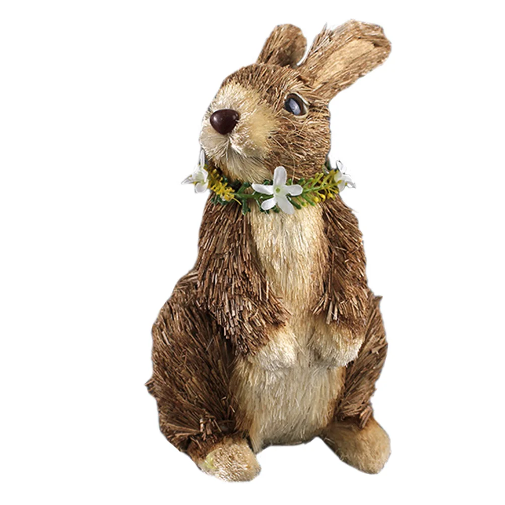 

Bunny Ornament Easter Festival Straw Woven Rabbit Tray Decor Inflatable Decoration Lovely Desktop Adornment