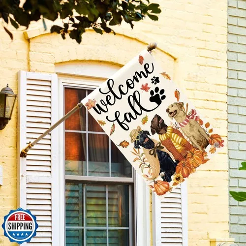 AVOIN colorlife Welcome Fall Dog House Flag 28x40 Inch Double Sided Outside, HHZ UUV HHM UUX
