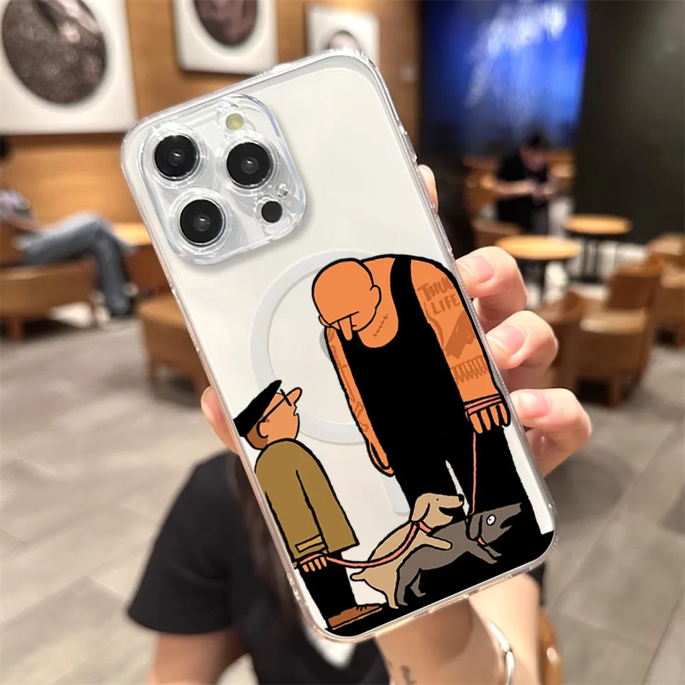 J-Jean J-Jullien A-Art Phone Case for iPhone 12 11 13 14 15 16 Max Pro Plus Transparent Magsafe Magnetic Wireless Cover