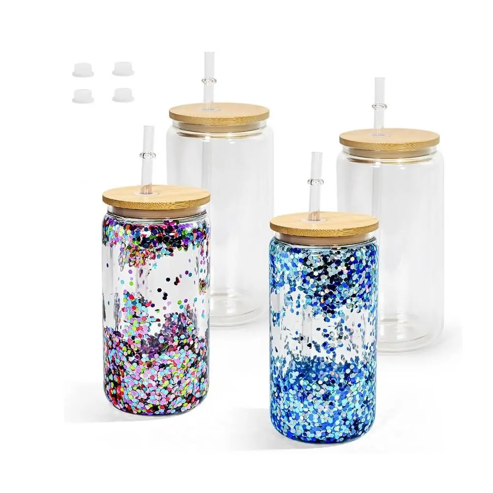 NEW Bamboo Lids Mason Jar Cups 16oz(450ml) Capacity Break-Resistant Drinking Tumbler Double Layers Water Bottles Wedding Party