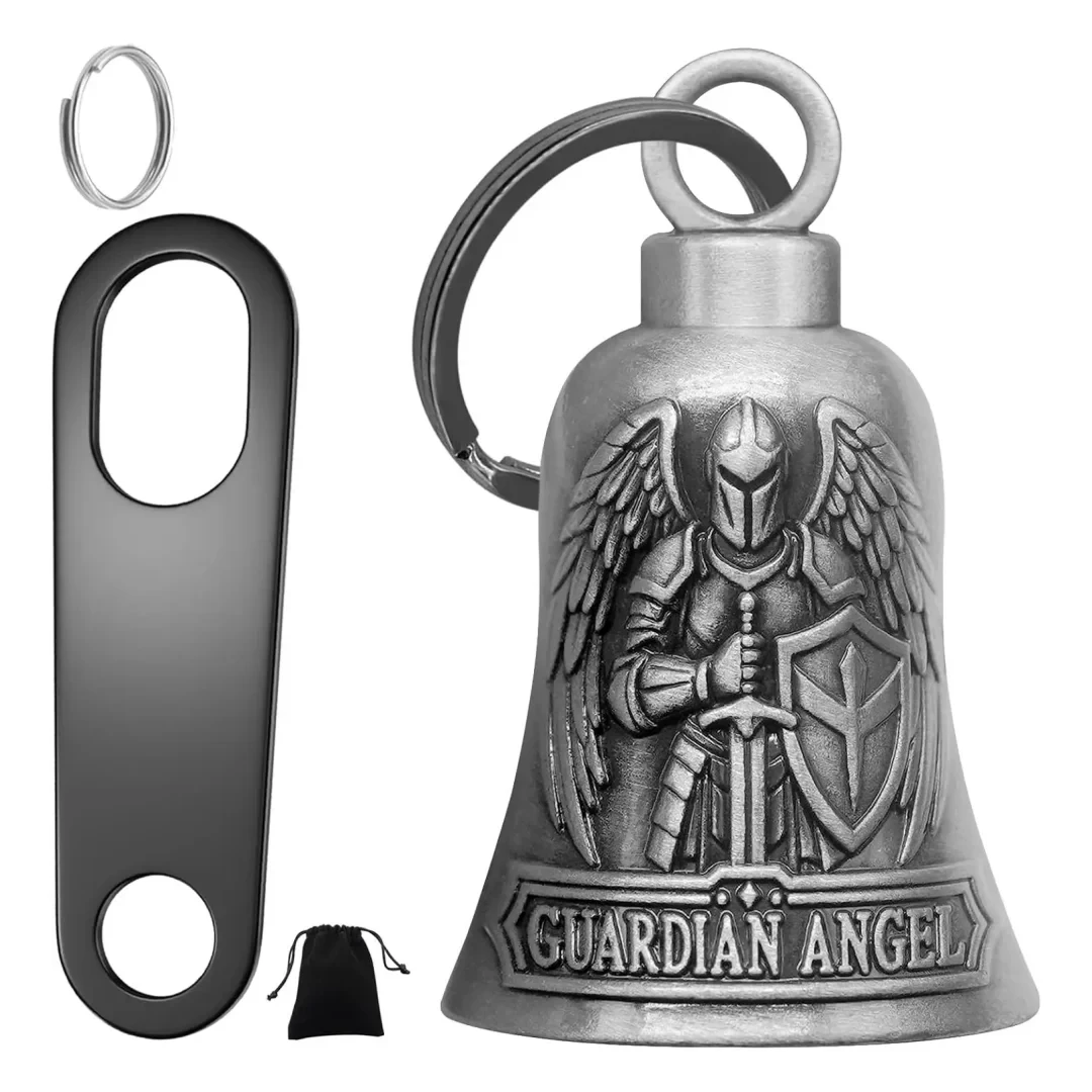 Motorcycle Guardian Gremlin Lucky Bell, Vintage Cross Bell, With Mount Hanger and Storage Pouch