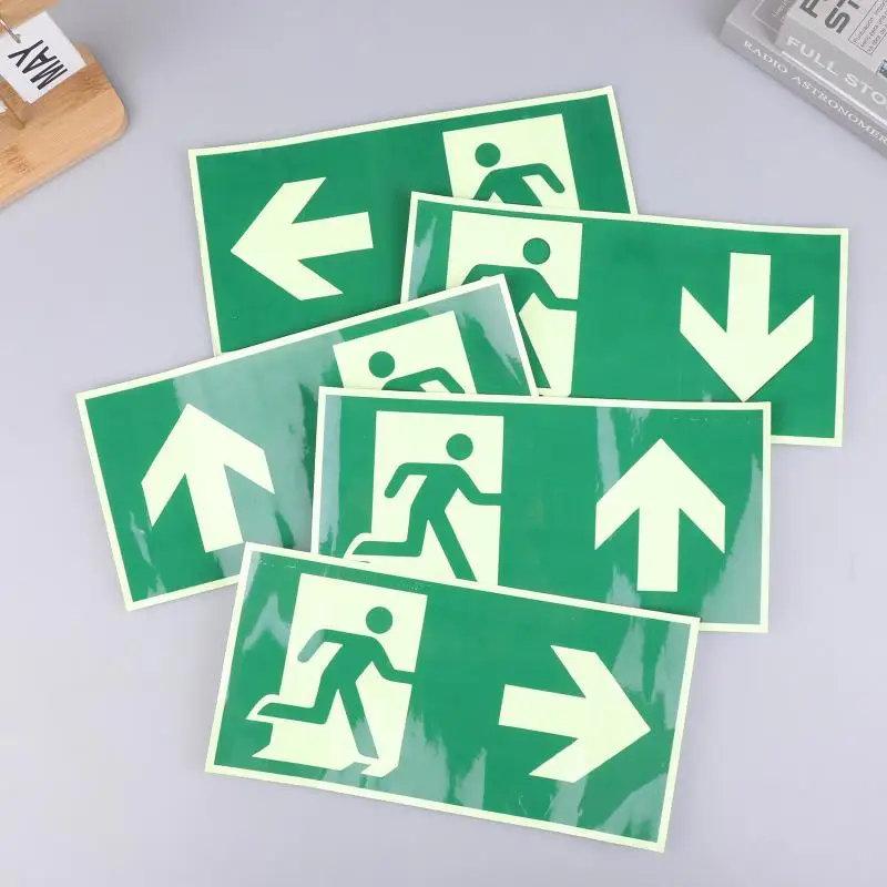 1pcs Luminous Emergency Exit Sign - Green Border Photoluminescent Fire Evacuation Safety Wall Decal Indicator