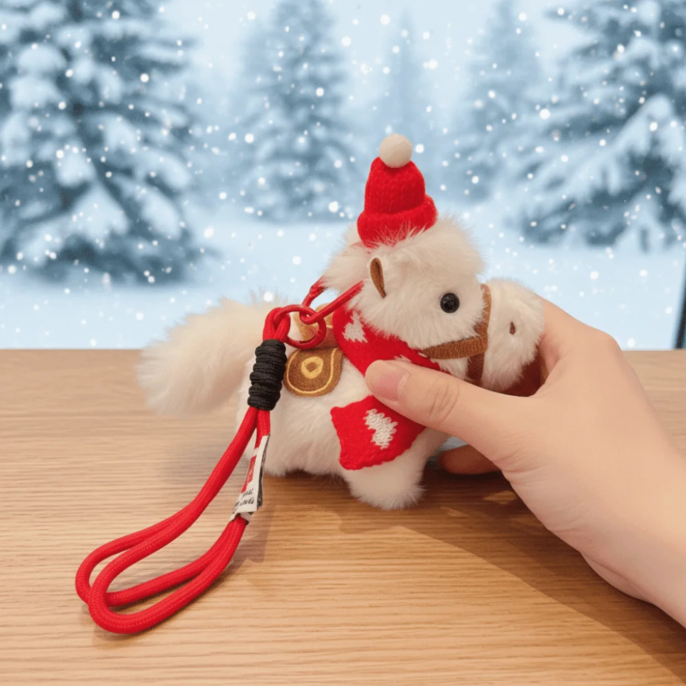 

Funny Scarf Pony Pendant Mascot Yuanbao Horse Keychain Fluffy Good Luck Cartoon Horse Pendant Car Decoration