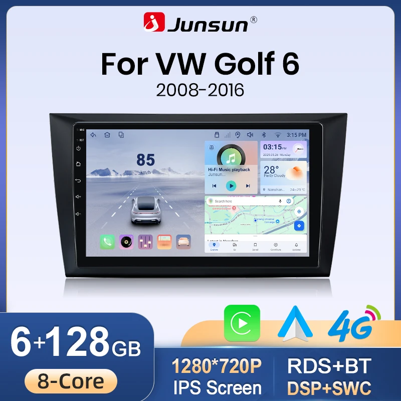 Junsun Android Autoradio für Volkswagen VW Golf 6 MK6 GTI 2008-2016 Kabelloses Carplay Auto Radio Multimedia 4G DSP RDS 2 Din