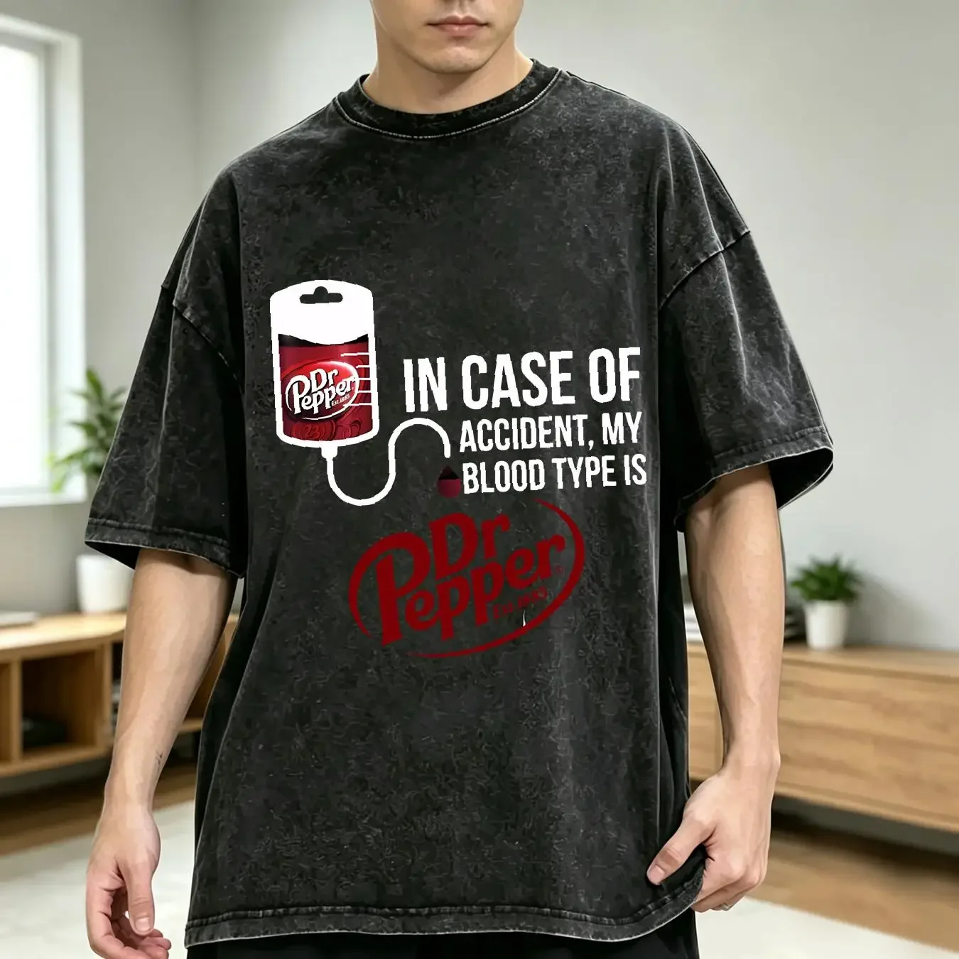 washed T Shirt in Case of Accident My Blood Type is DR Pepper for Full Size vintage Washed Top For Everyday Wear graphic Unisex