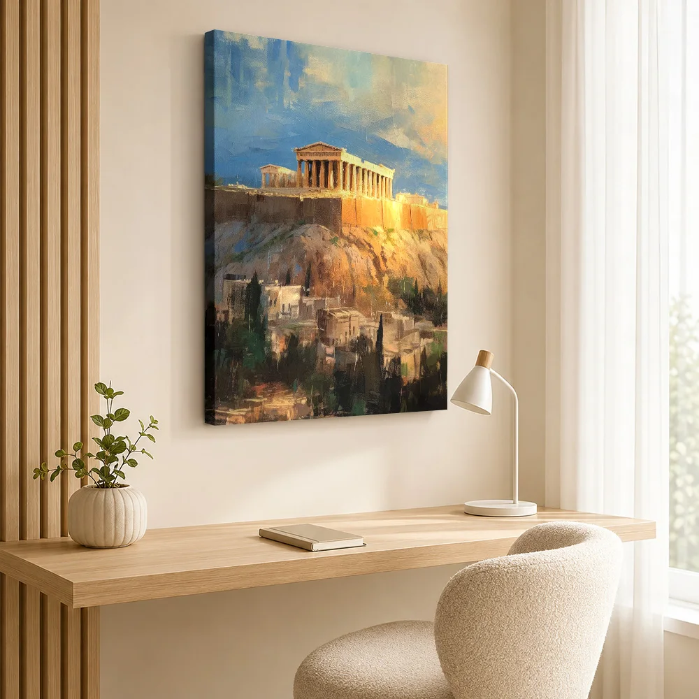 Acropolis Athens Greece Travel Wood Framed Canvas Poster Customized Photo Expressive Figurative Brushwork Wall Art For Lounge