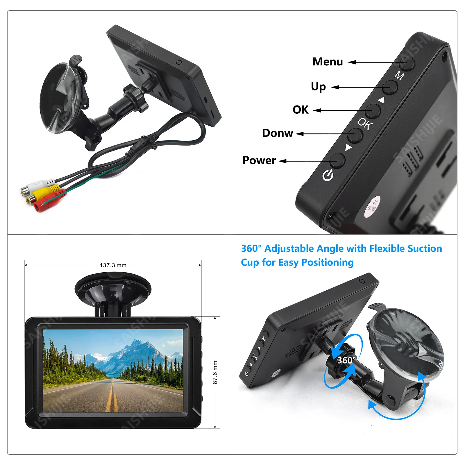 كاميرا عكسية عالية الدقة لضوء الفرامل لسيارة Ford Transit Custom Van 2012- 2015 (إصدار لمبة الباب الحظيرة/القسمة) مع مجموعة مراقبة 5 بوصة