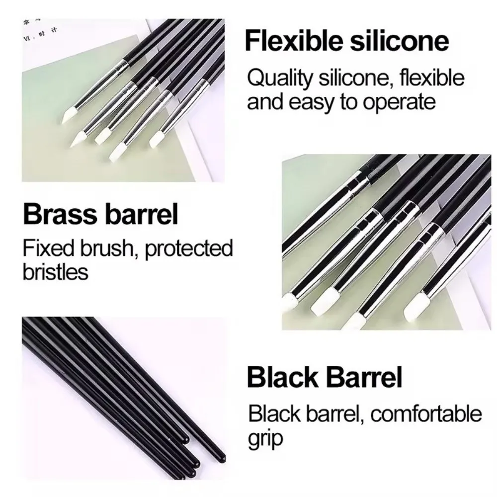 5Pcs/set 3D Image Multi-functional Silicone Nail Brush Dual Ended 5Pcs Set Manicure Tools Easy Clean Nail Art Pen Set Painting
