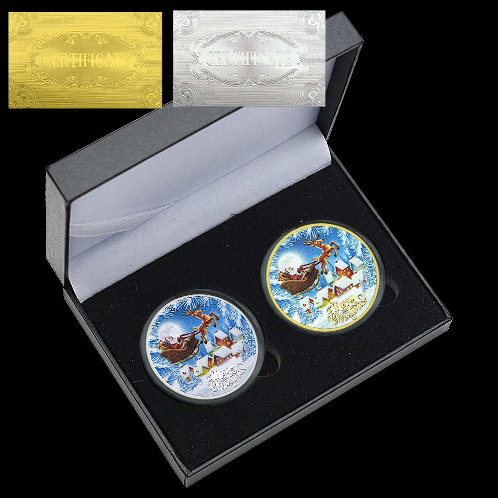 

Merry Christmas Commemorative Coin Santa Sleigh Reindeer Design, Holiday Souvenir Gift for Xmas Decor Collectors