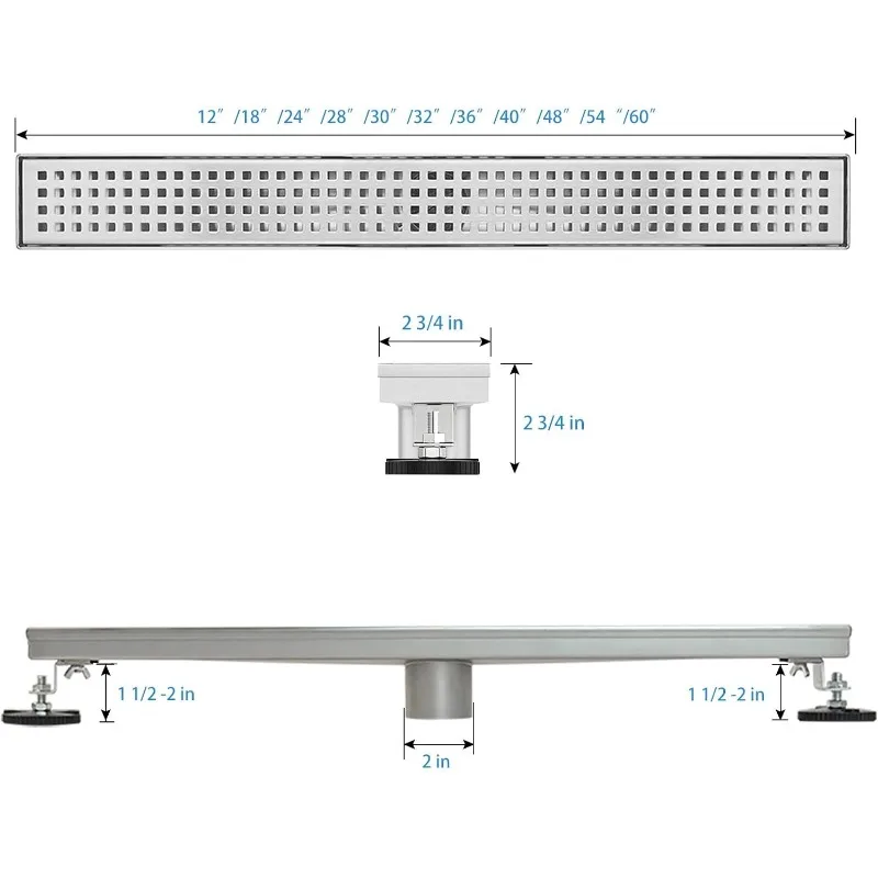 Linear Shower Drain,Linear Drain 28 inch with Removable Square Hole Panel, AISI304 Brushed  Shower Floor Linear Drain