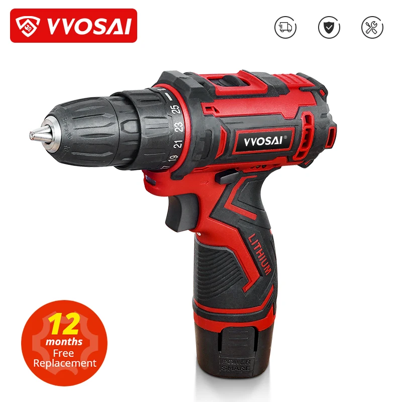 VVOSAI 12V Max Electric Screwdriver Cordless Drill Mini Wireless Power Driver DC Lithium-Ion Battery 3/8-Inch 2-Speed