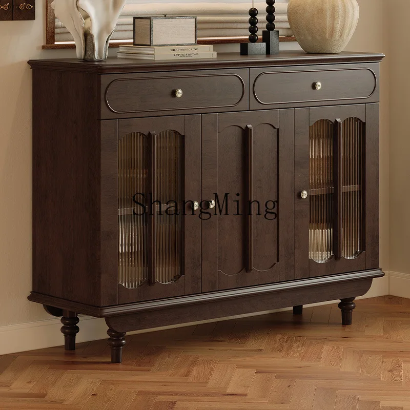 

ZYY household solid wood dining side cabinet retro living room wall high storage cabinet