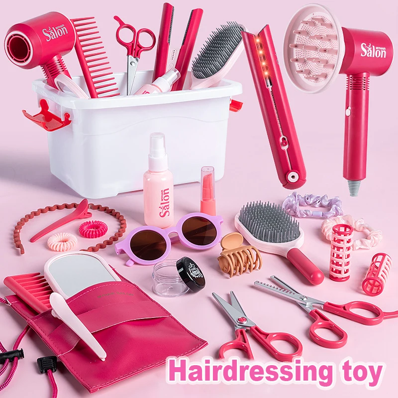 Girl Beauty Salon Set Pretend Play Doll Hair Stylist Hairdryer Curling Iron Hair stick Simulation Makeup Hairdressing Toy Gift