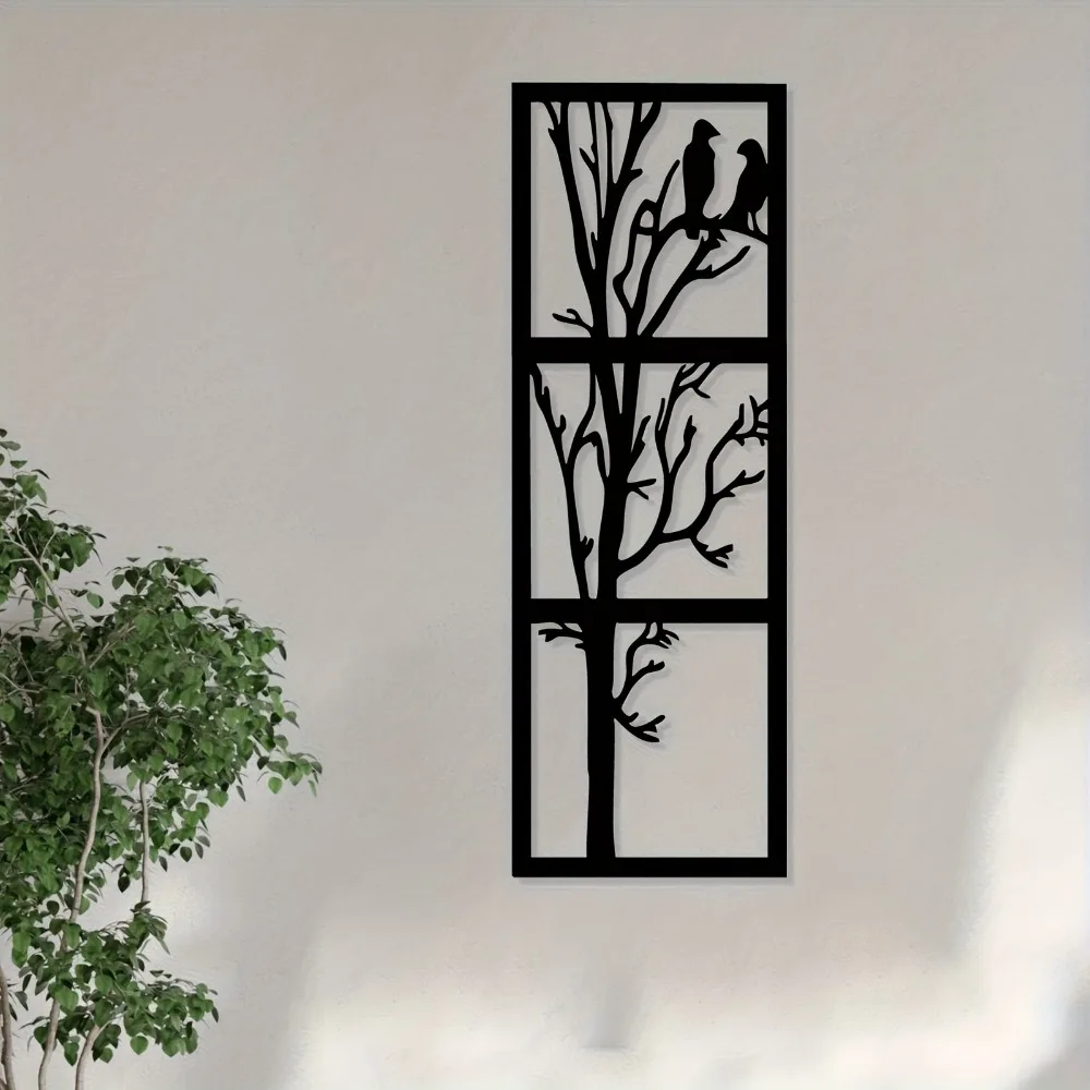 1pc Metal Tree Bird Wall Art Peaceful Weatherproof Garden Decor Rustic New Year Easter Gift